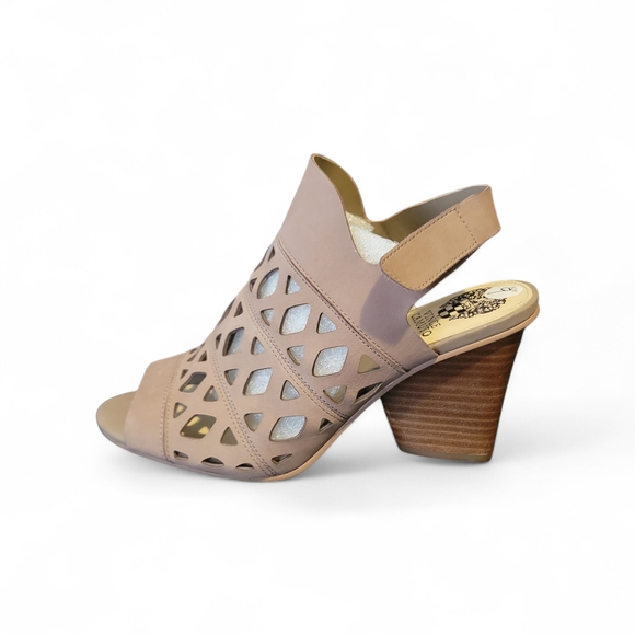 Vince Camuto VC-Deverly Tan Cutout Nubuck Heeled Sandals - NWOB - Picture 5 of 6